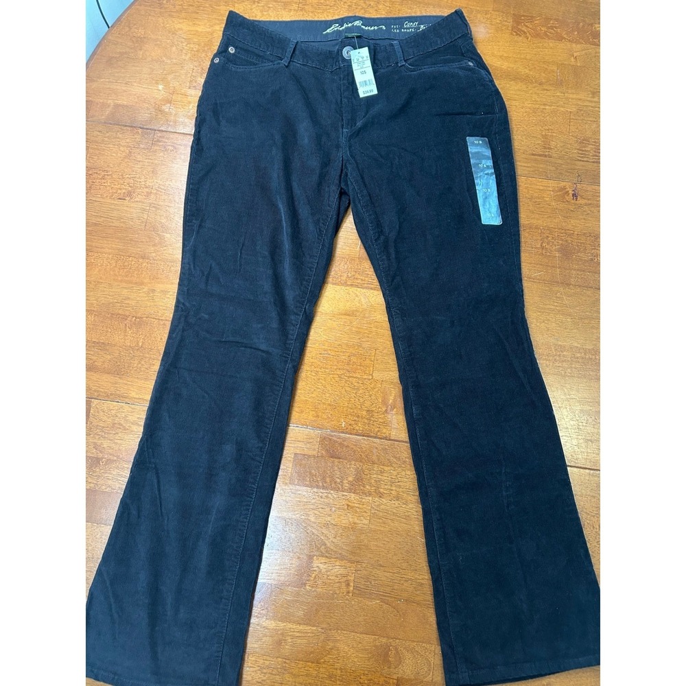 New Eddie Bauer Corduroy Pants Womens 10S Black Curvy Bootcut NWT